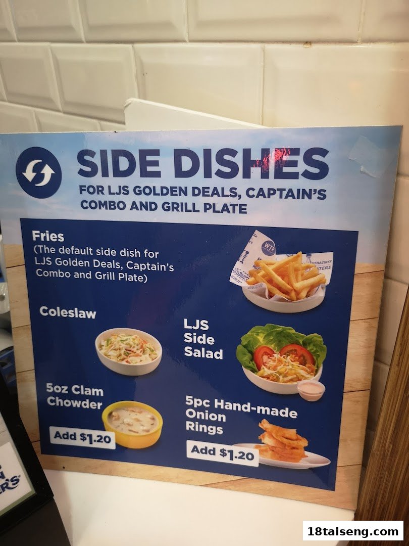 A menu board displaying side dish options for Long John Silver's meals.