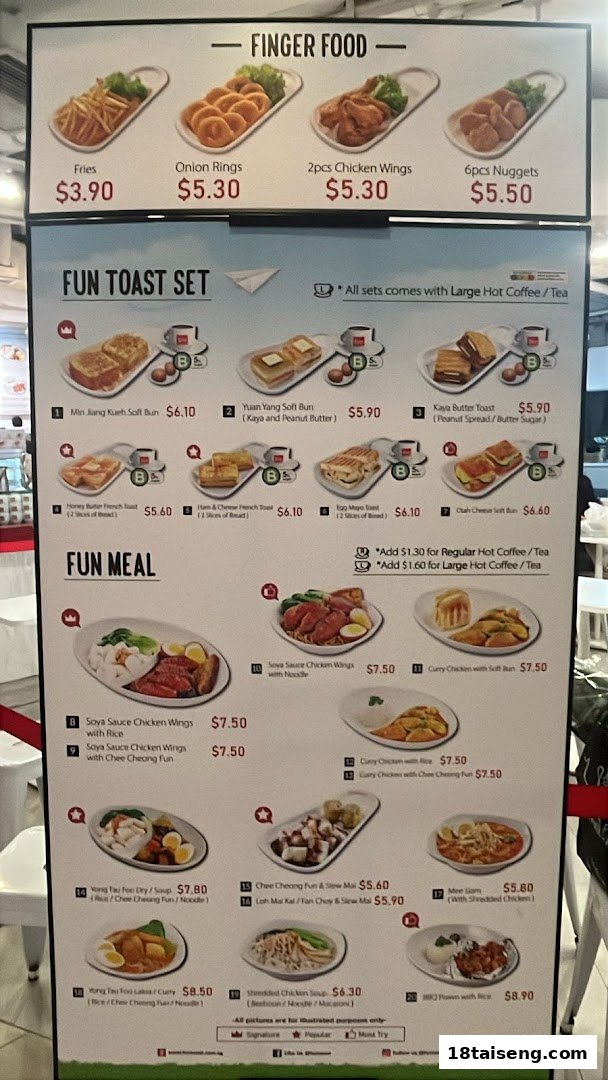 A comprehensive menu board from The Hainan Colony, showcasing a variety of Hainanese-inspired dishes and snacks.
