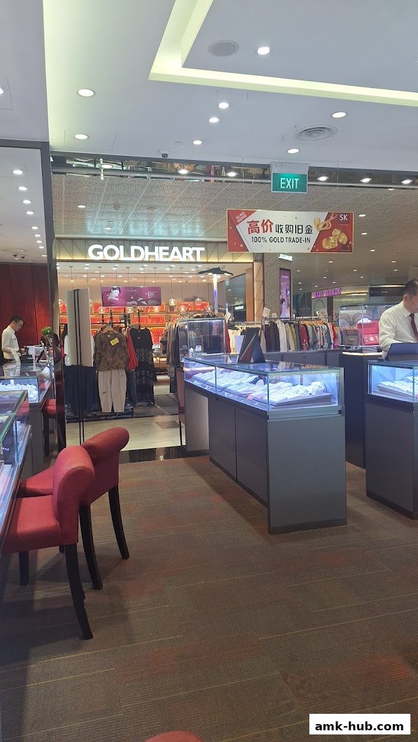 Interior of a jewelry store with display cases and clothing racks.