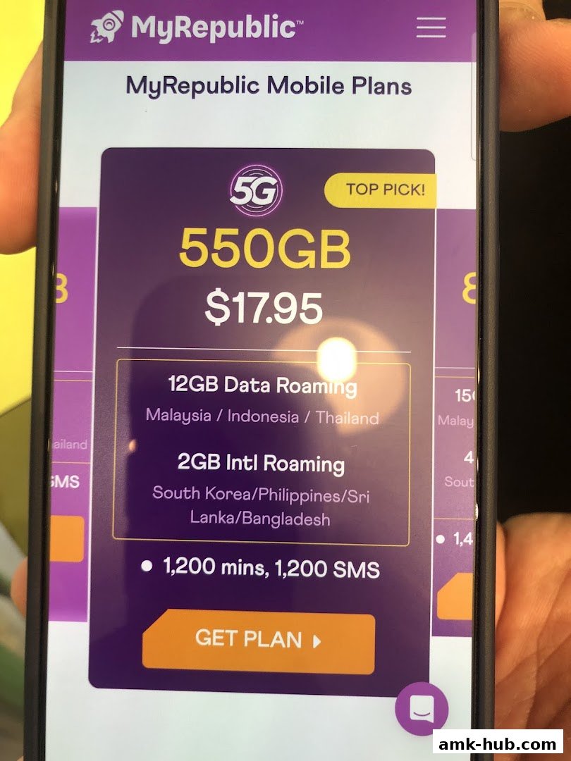 A smartphone screen displaying MyRepublic mobile plans with a 550GB data plan highlighted.