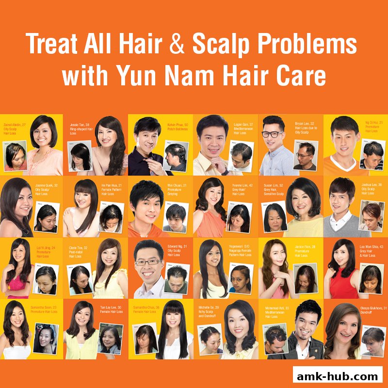 Collage of people showcasing before and after results of Yun Nam Hair Care treatments.