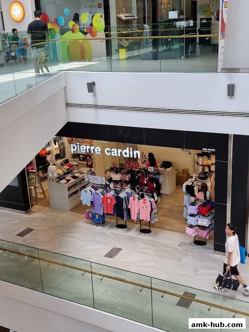 A high-angle view of a Pierre Cardin Lingerie store showcasing various apparel items.