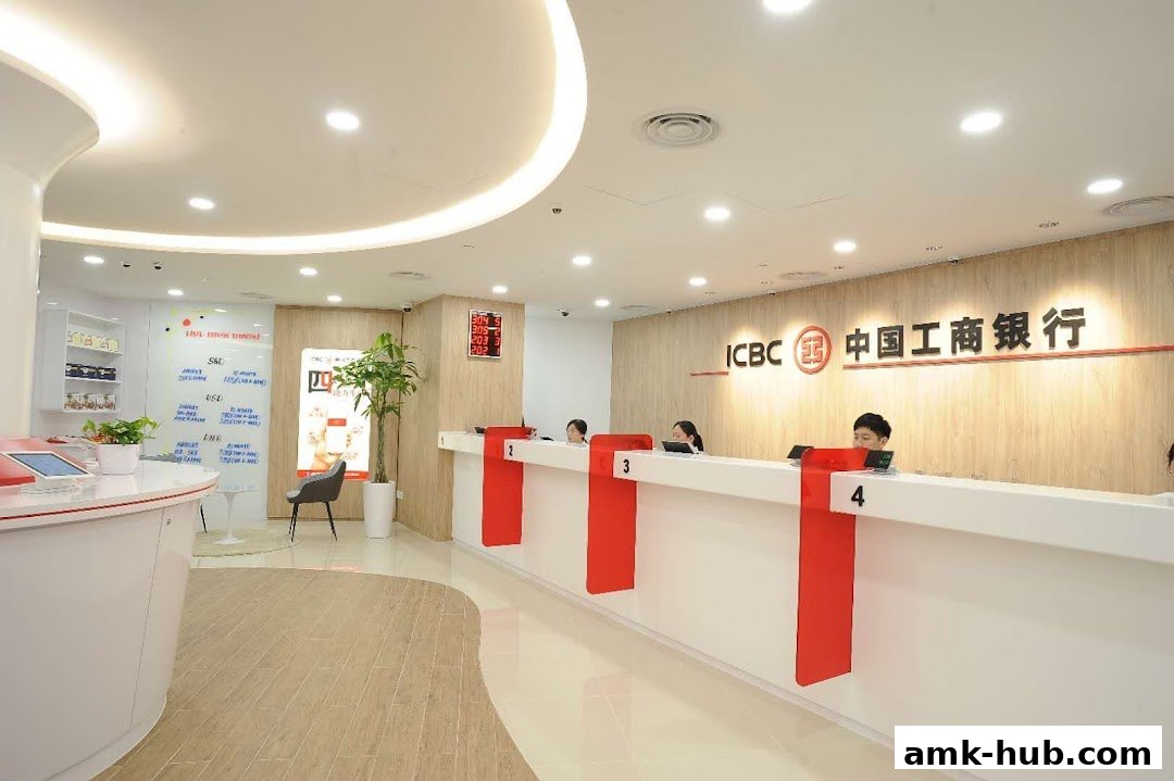Interior of ICBC Ang Mo Kio Sub-Branch with service counters and staff.