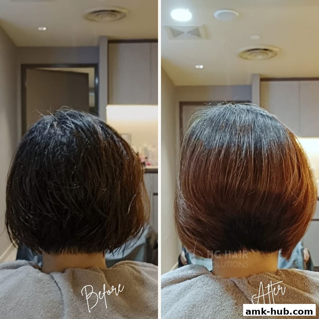 A split image showing a 'before' and 'after' of a haircut, highlighting the transformation.