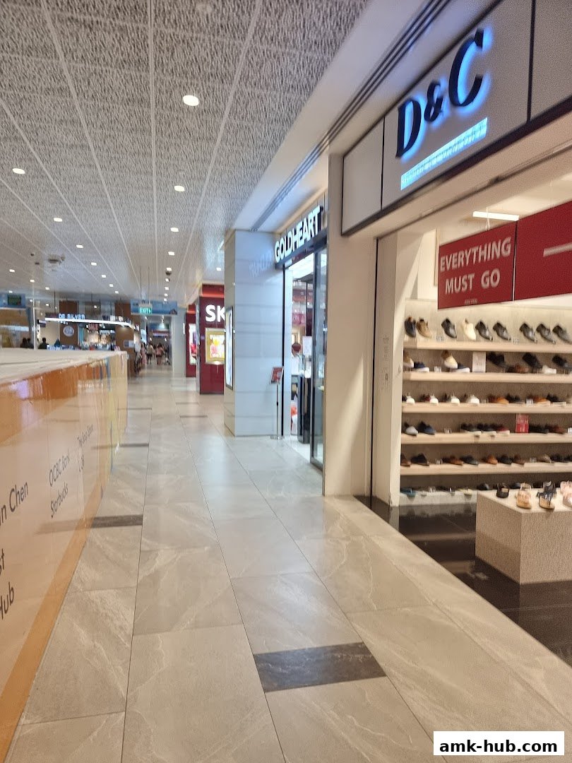 The D&C shoe store entrance with shoes displayed on shelves and a 'Everything Must Go' sign.