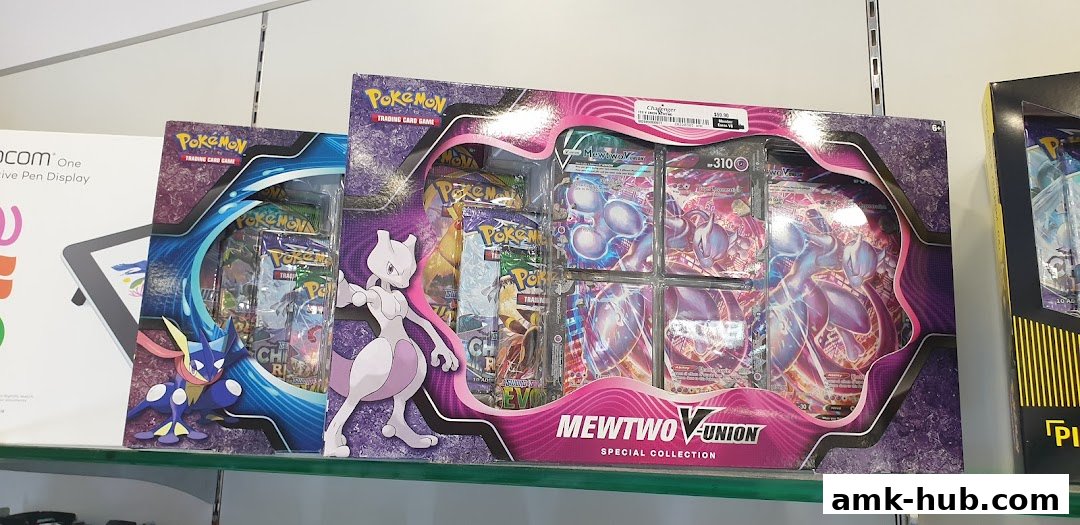 Pokemon trading card game special collections featuring Mewtwo V-Union and Greninja.