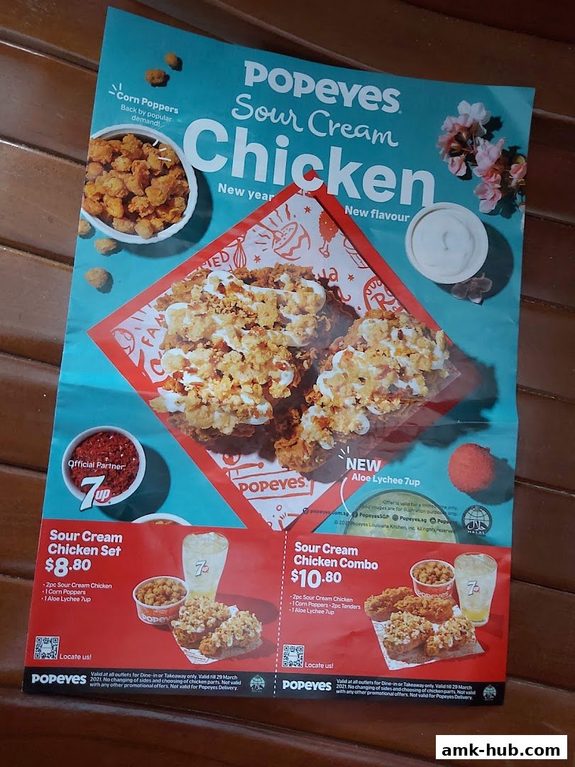A promotional flyer for Popeyes' new Sour Cream Chicken.
