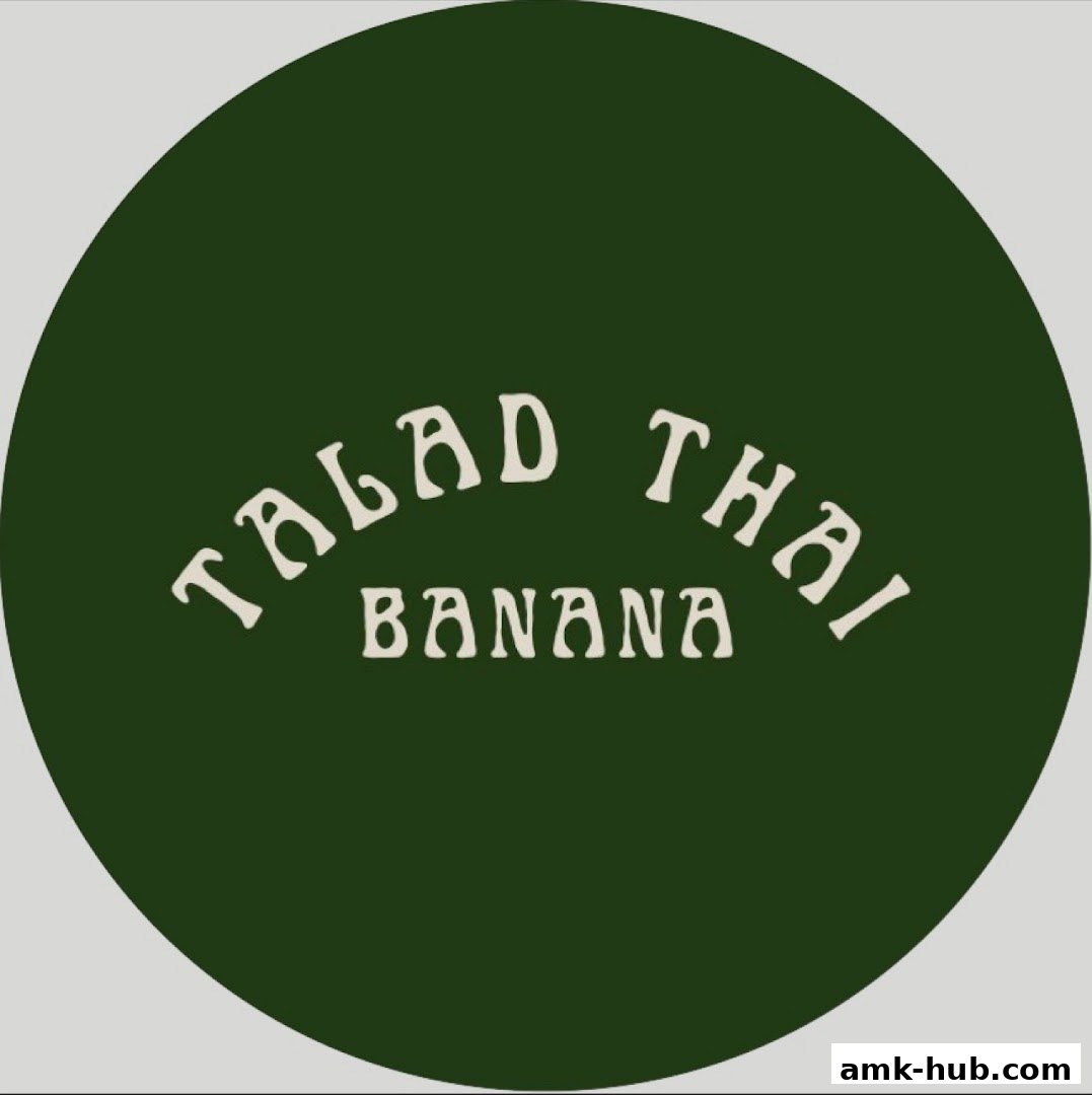 A circular logo with the text 'Talad Thai Banana' in white on a dark green background.