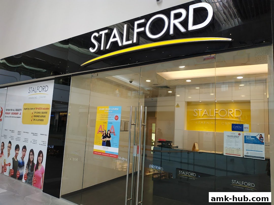The entrance of Stalford Learning Centre, featuring its prominent signage and promotional posters.