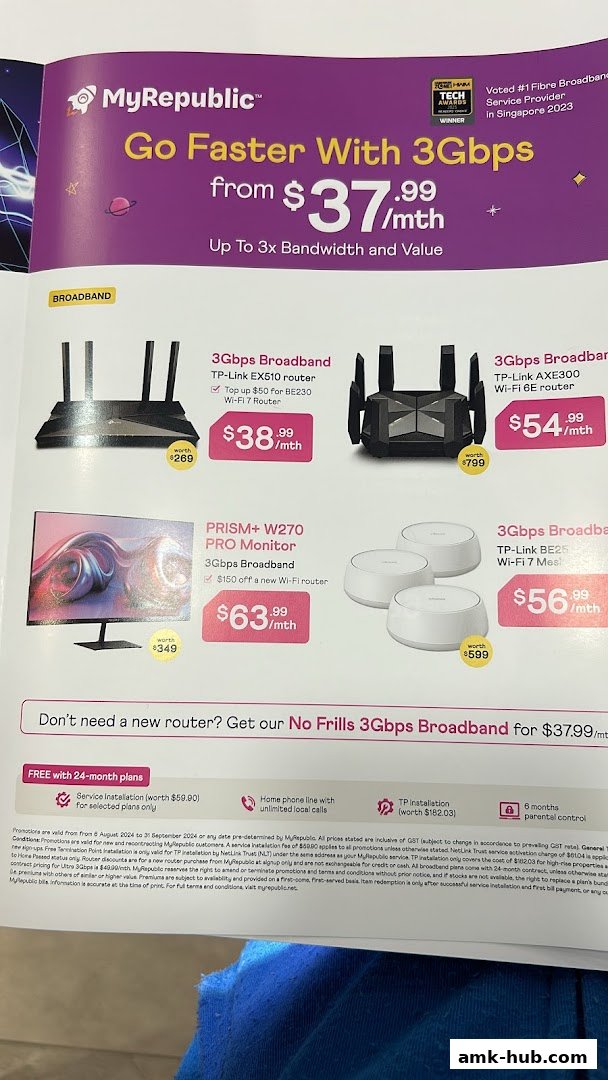 MyRepublic broadband plans featuring routers and a monitor with prices and details.