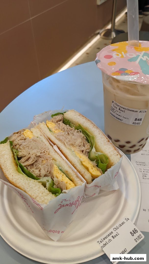 A Taiwanese chicken sandwich meal with a bubble tea from Playground by PlayMade.