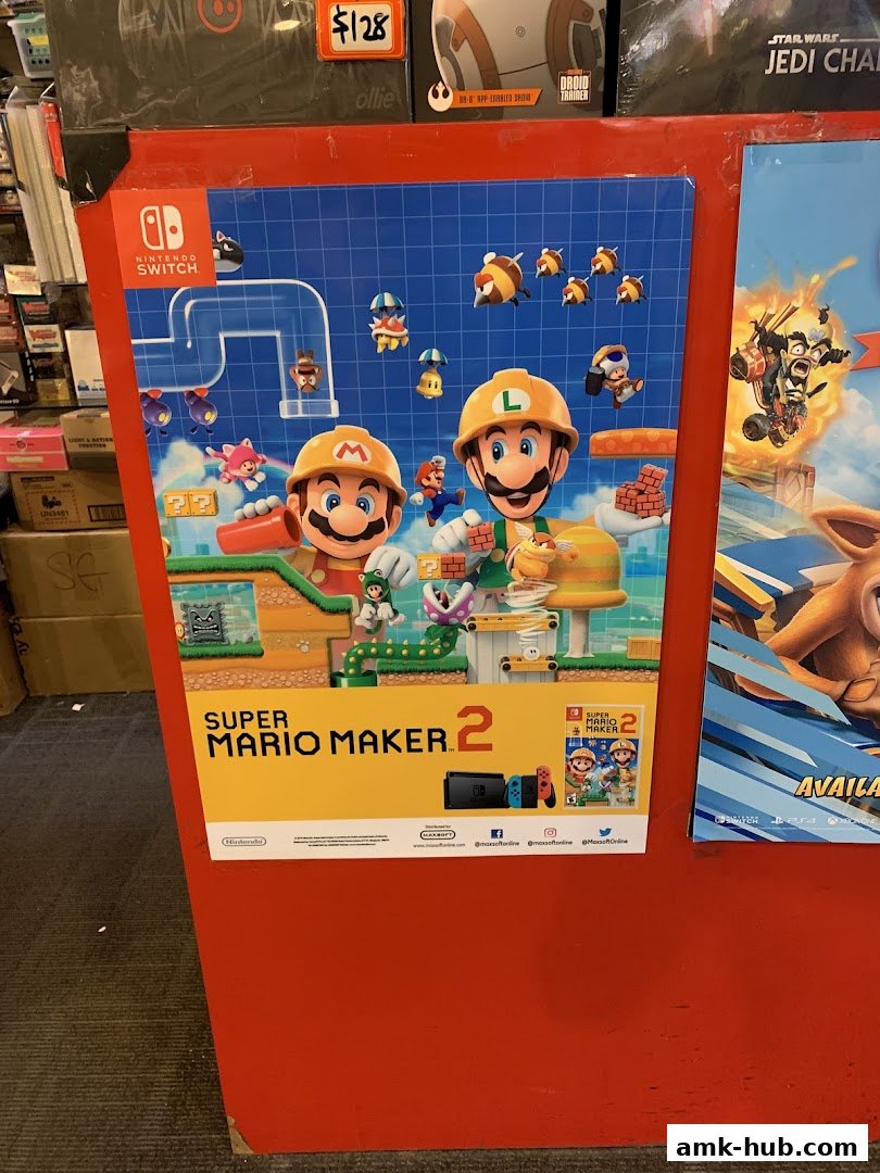 A poster for Super Mario Maker 2 featuring Mario and Luigi in construction gear.