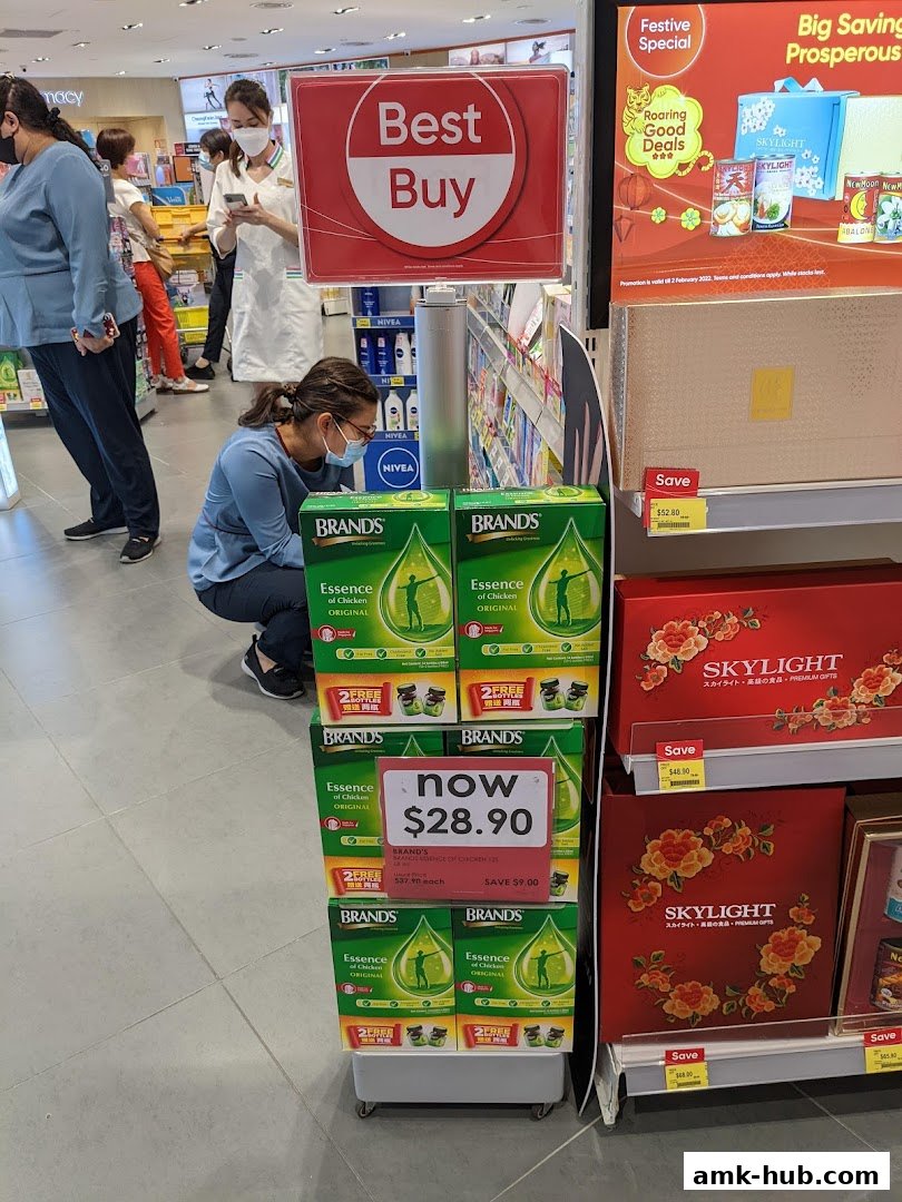 A display of health and beauty products, featuring a 'Best Buy' sign and promotional offers.
