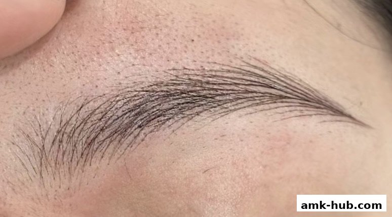 A close-up shot of a person's eyebrow, showcasing the fine hairs and skin texture.
