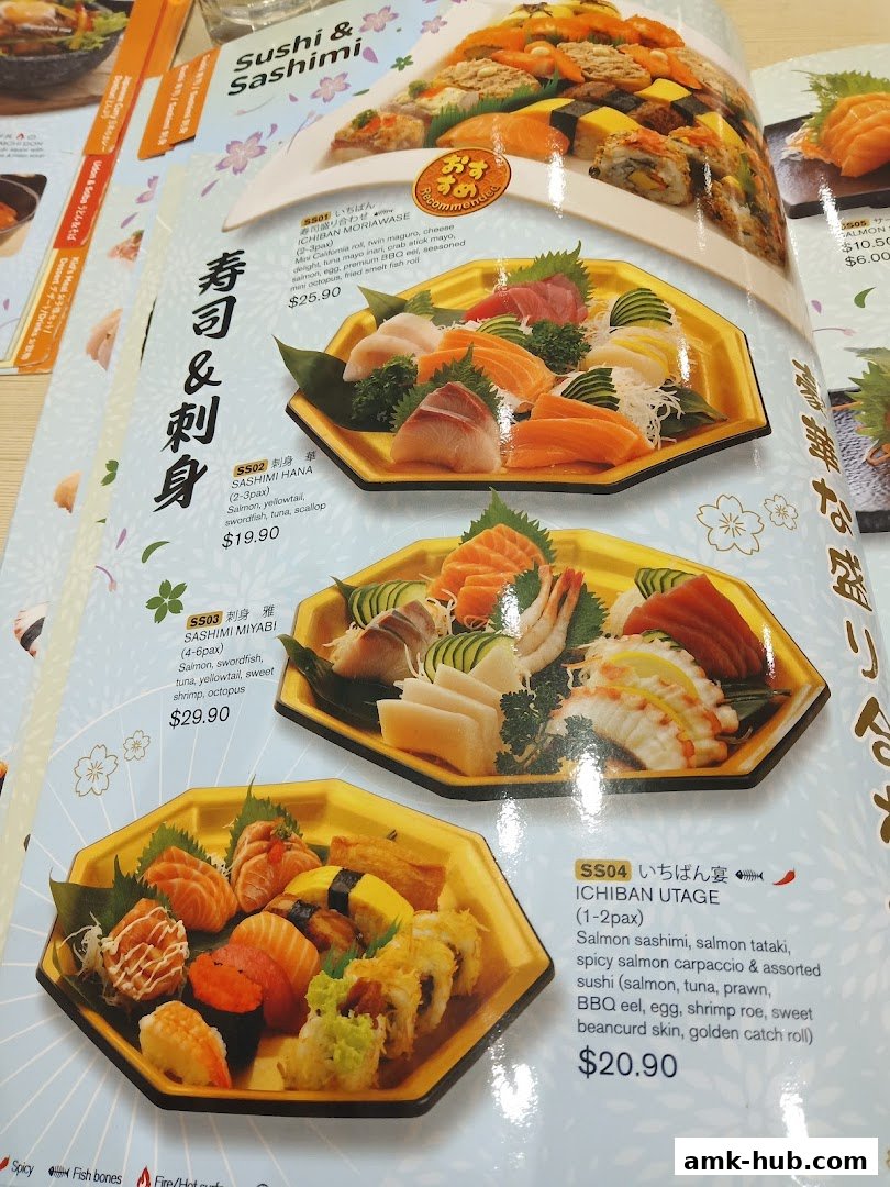 A menu page showcasing various sushi and sashimi platters with detailed descriptions and prices.