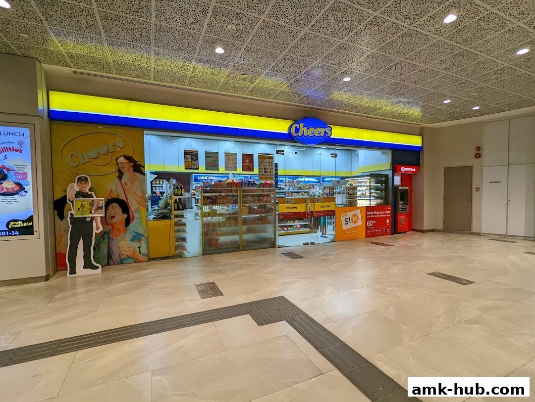 The exterior of a Cheers convenience store with bright signage and displays.
