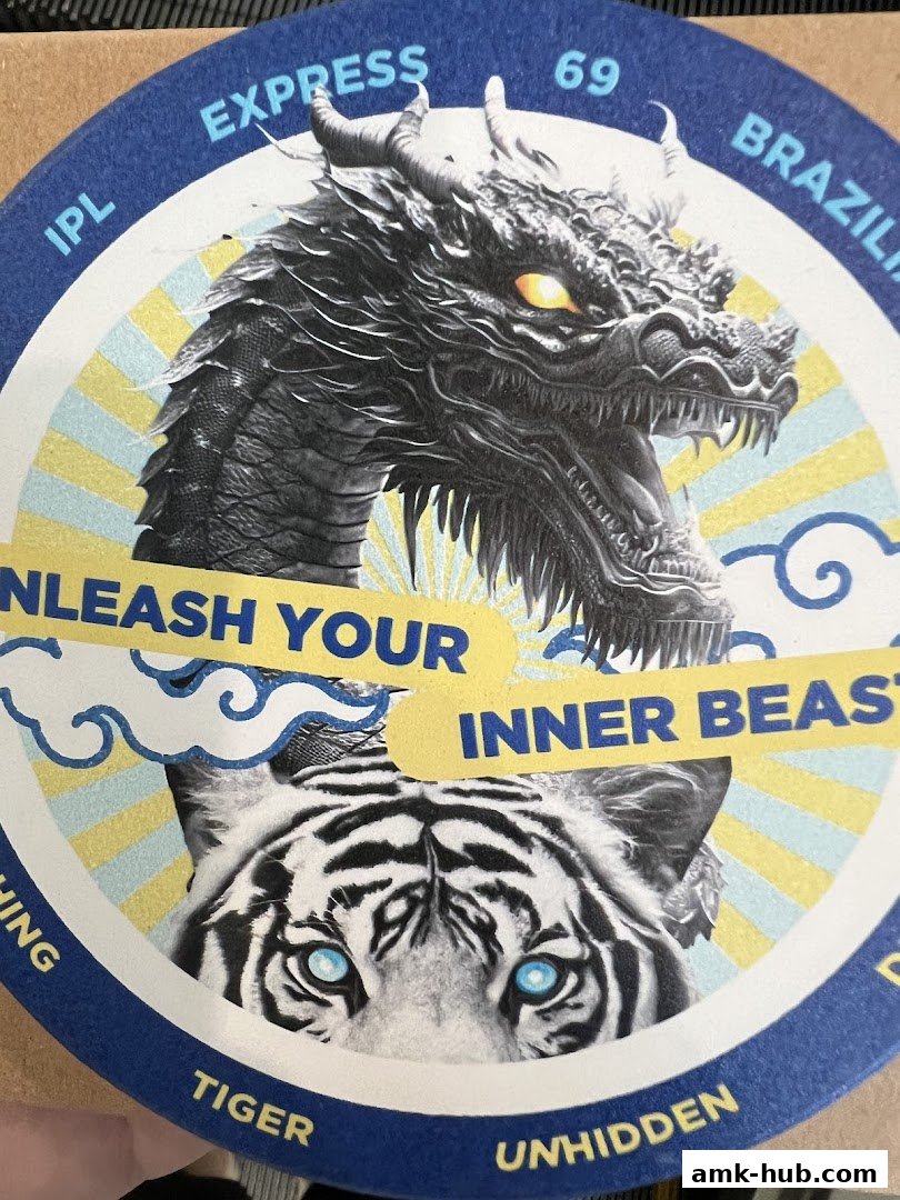 A circular graphic featuring a dragon and a tiger with the text 'Unleash Your Inner Beast'.