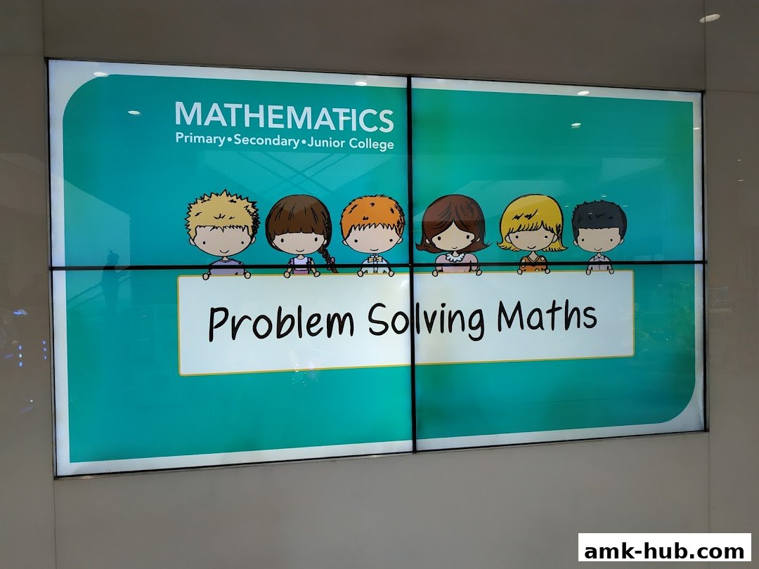 A digital display shows 'MATHEMATICS' and 'Problem Solving Maths' with cartoon children.