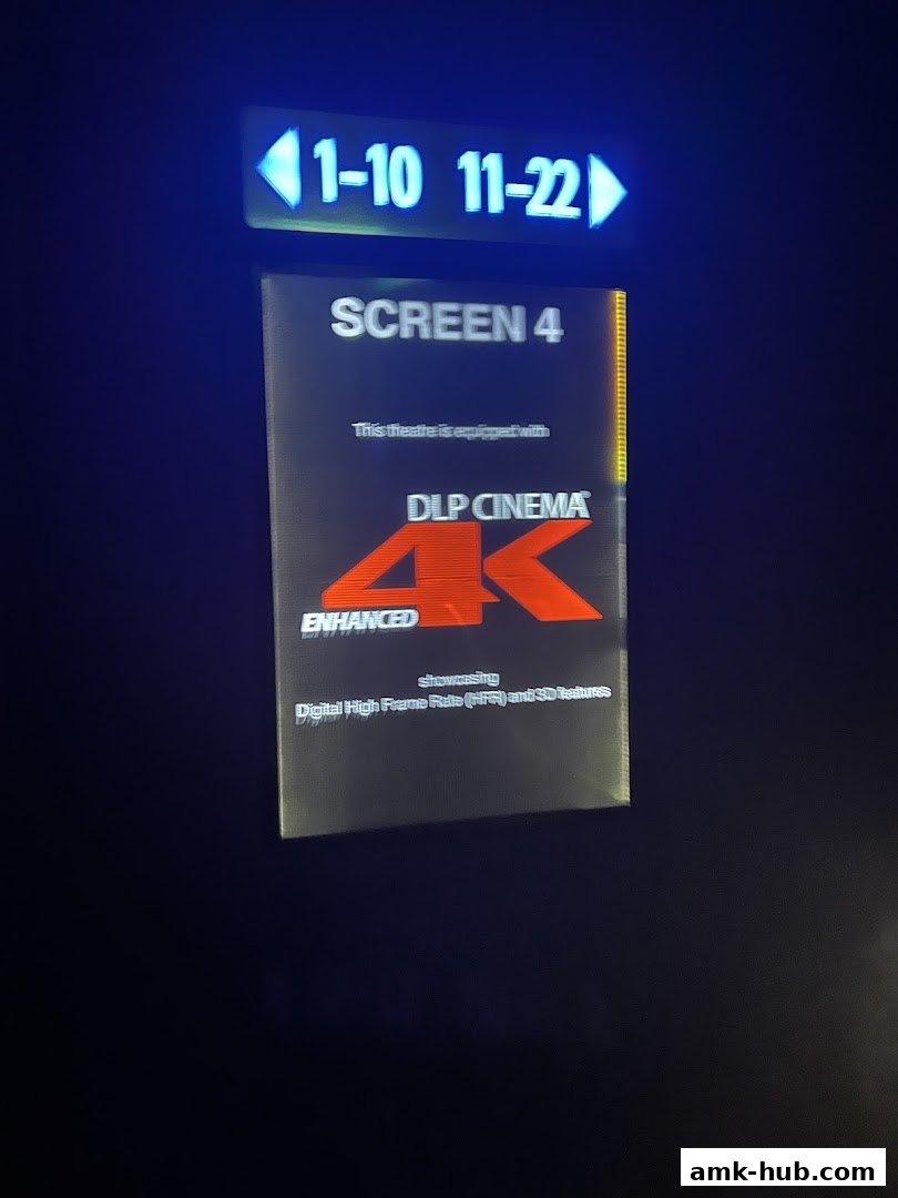 A sign indicating Screen 4 with DLP Cinema 4K Enhanced technology.