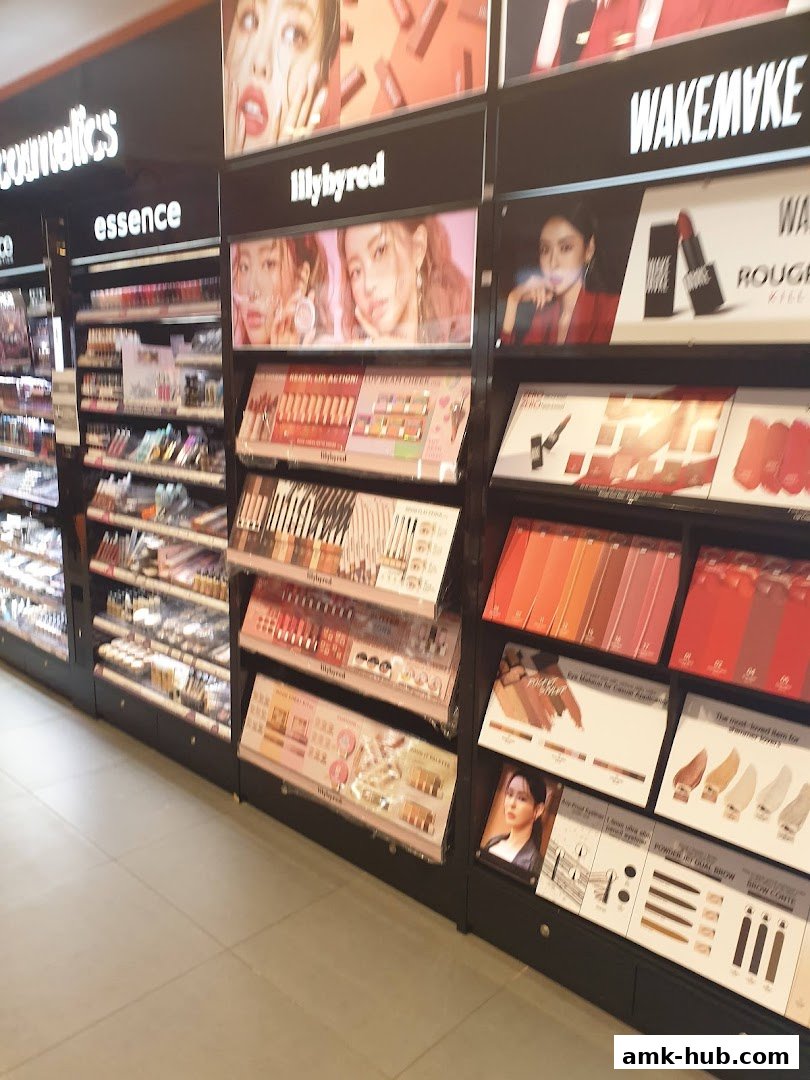 A display of various makeup products and brands, including Lilybyred and Wakemake.