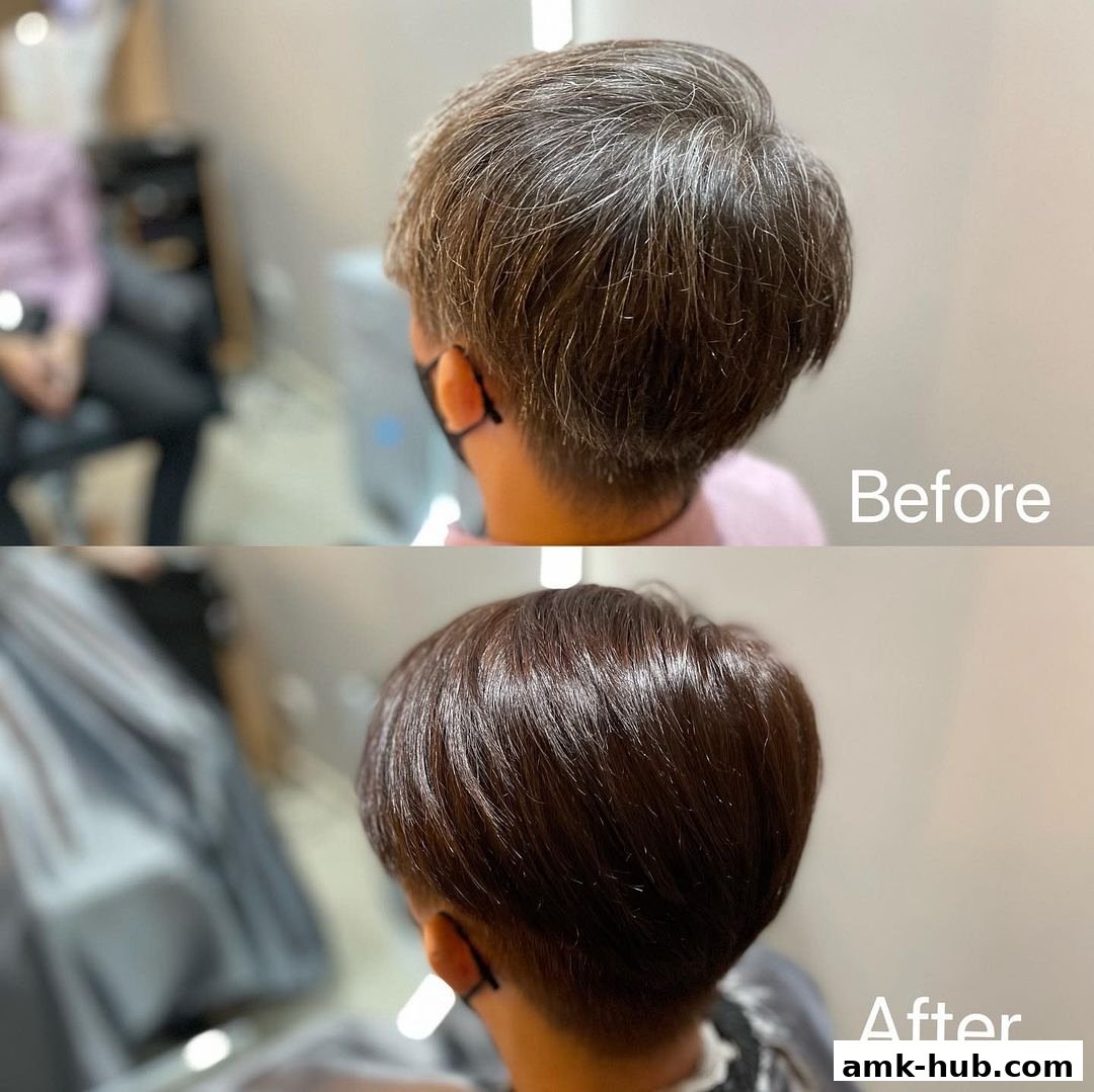 A split image showing a person's hair before and after a treatment at HG Hair Solutions.