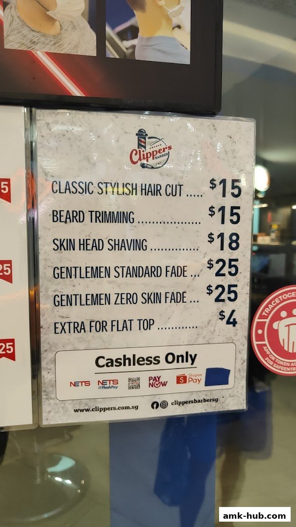 A price list for Clippers Barber showing various haircut and grooming services with prices.