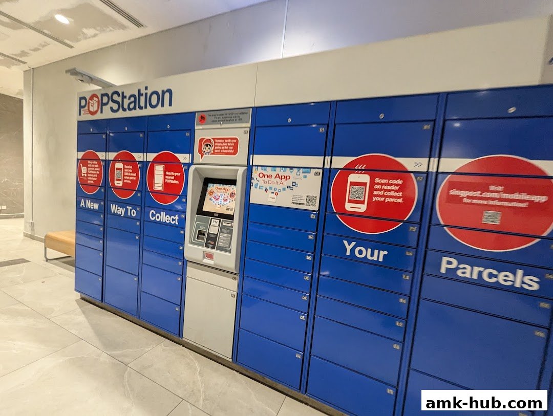 POPStation parcel lockers with instructions and a touch screen interface.