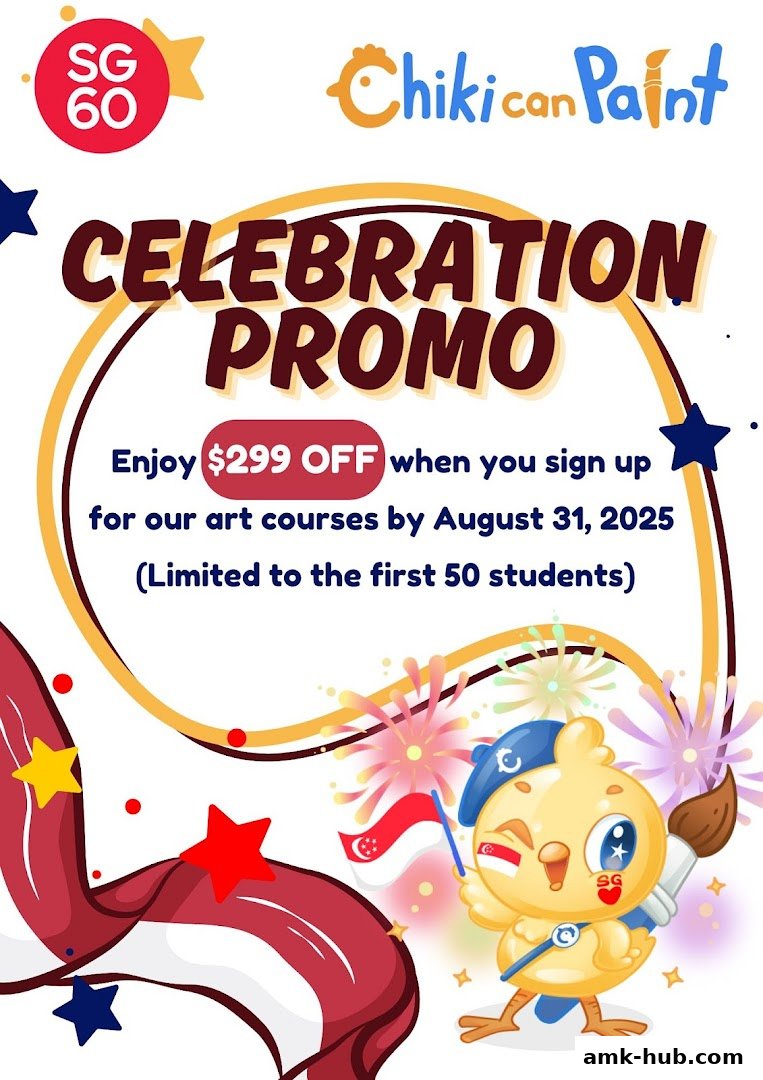 A promotional poster for Chiki can Paint featuring a cartoon chick and a discount offer.