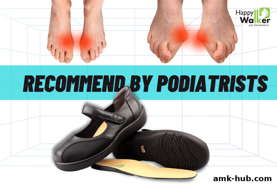 Happy Walker shoes recommended by podiatrists, featuring a shoe and insole.