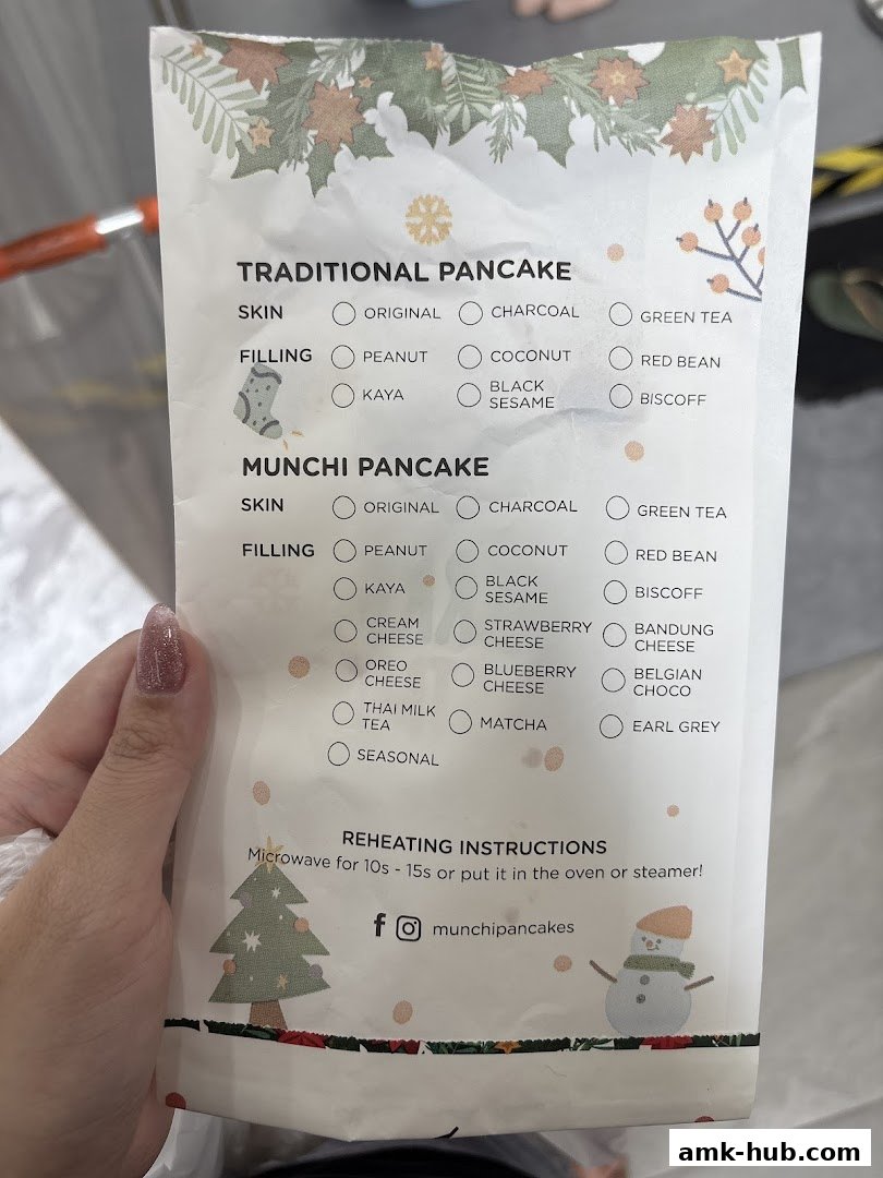 A menu for Munchi Pancakes with traditional and Munchi pancake options.