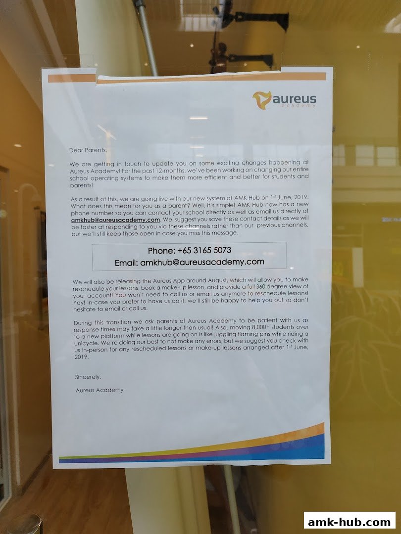 A notice from Aureus Academy about system changes and a new app.