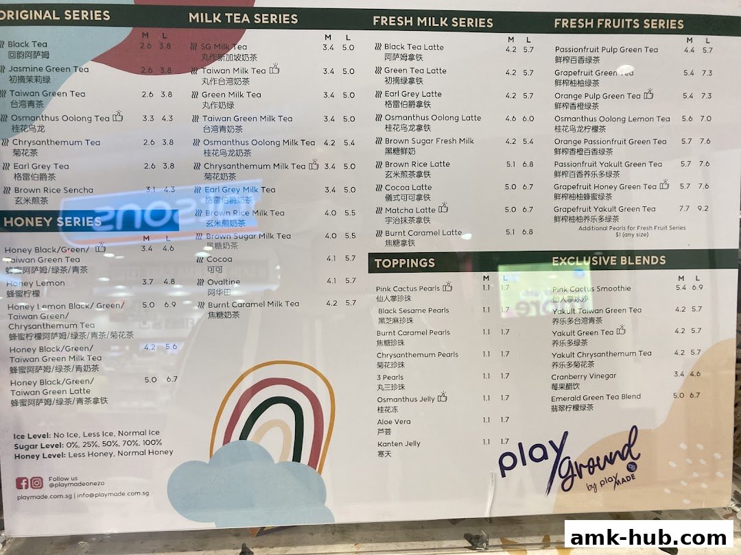 A menu board displaying various milk tea, fresh milk, and fruit tea series with prices.
