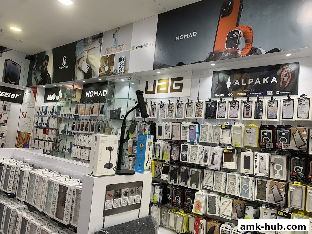 A retail shop interior displaying a wide variety of phone cases and accessories on shelves and displays.