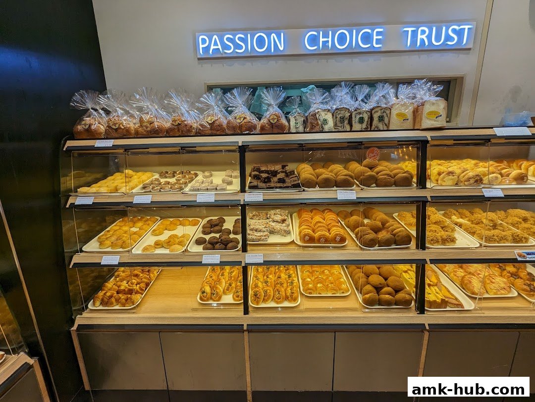 A display of freshly baked bread and pastries at Four Leaves bakery.