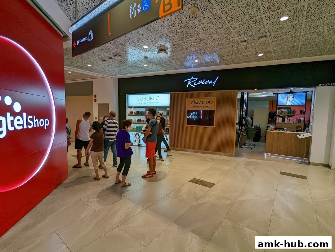 The entrance to Revival Hair Gallery, featuring Shiseido Professional products and a modern interior.
