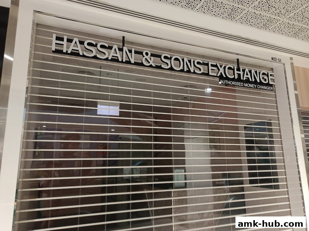 The exterior of Hassan & Sons Exchange, an authorized money changer, with its shutters down.