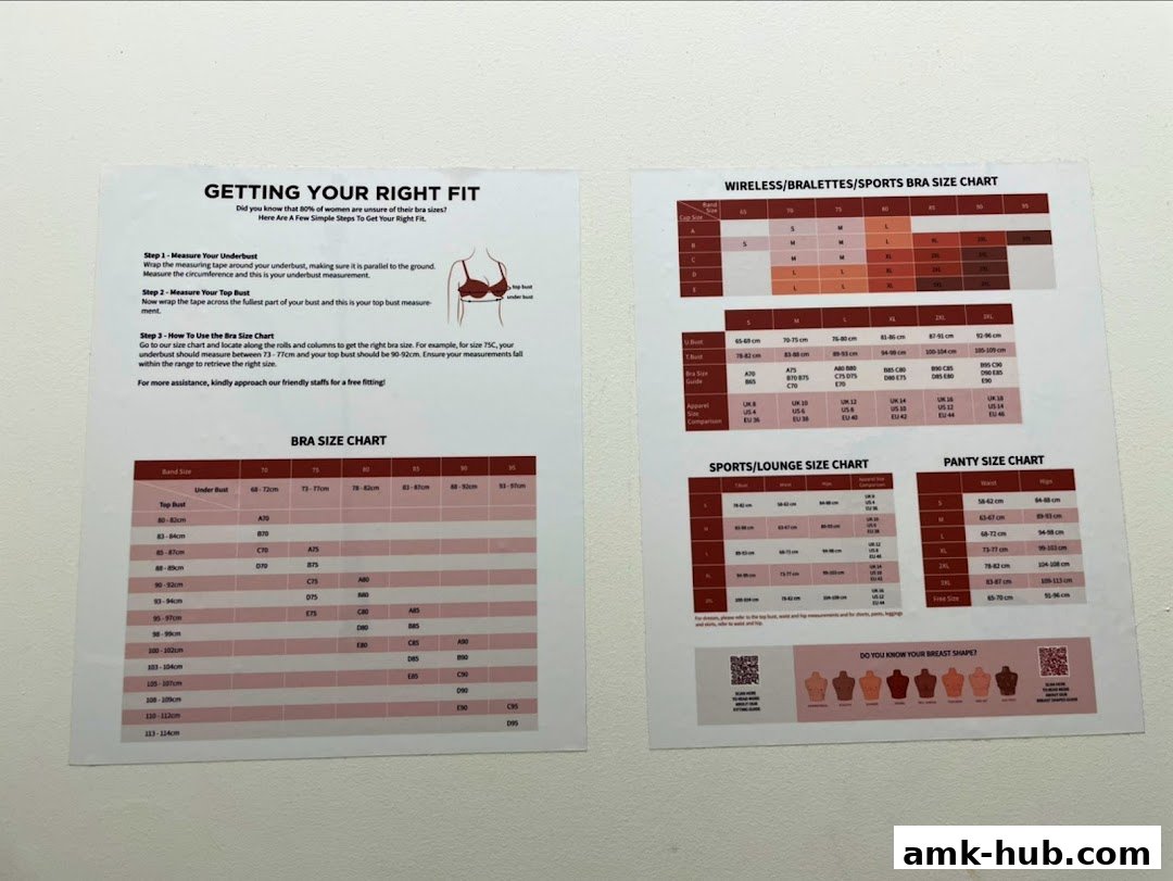 A guide on how to measure for the right bra size and various size charts.