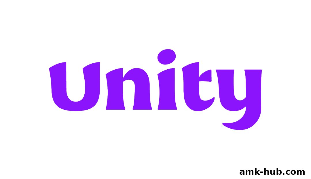 The word 'Unity' is displayed in large, purple, stylized font against a black background.