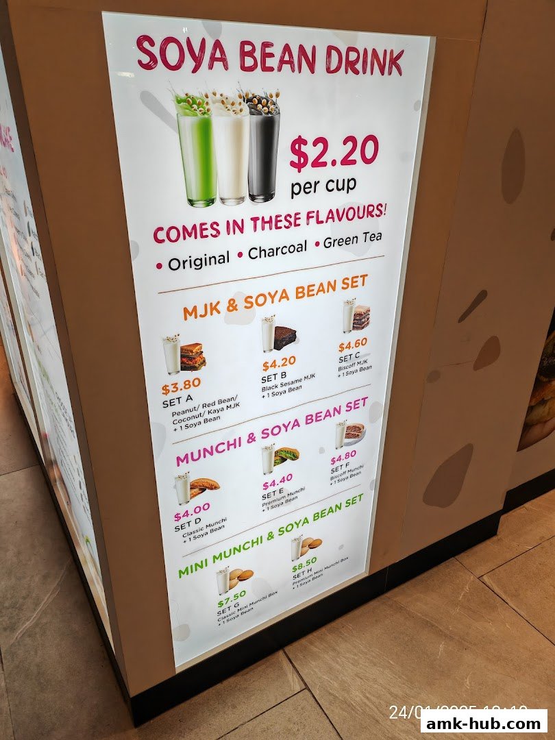 A menu board displaying various Soya Bean Drink sets and flavors.