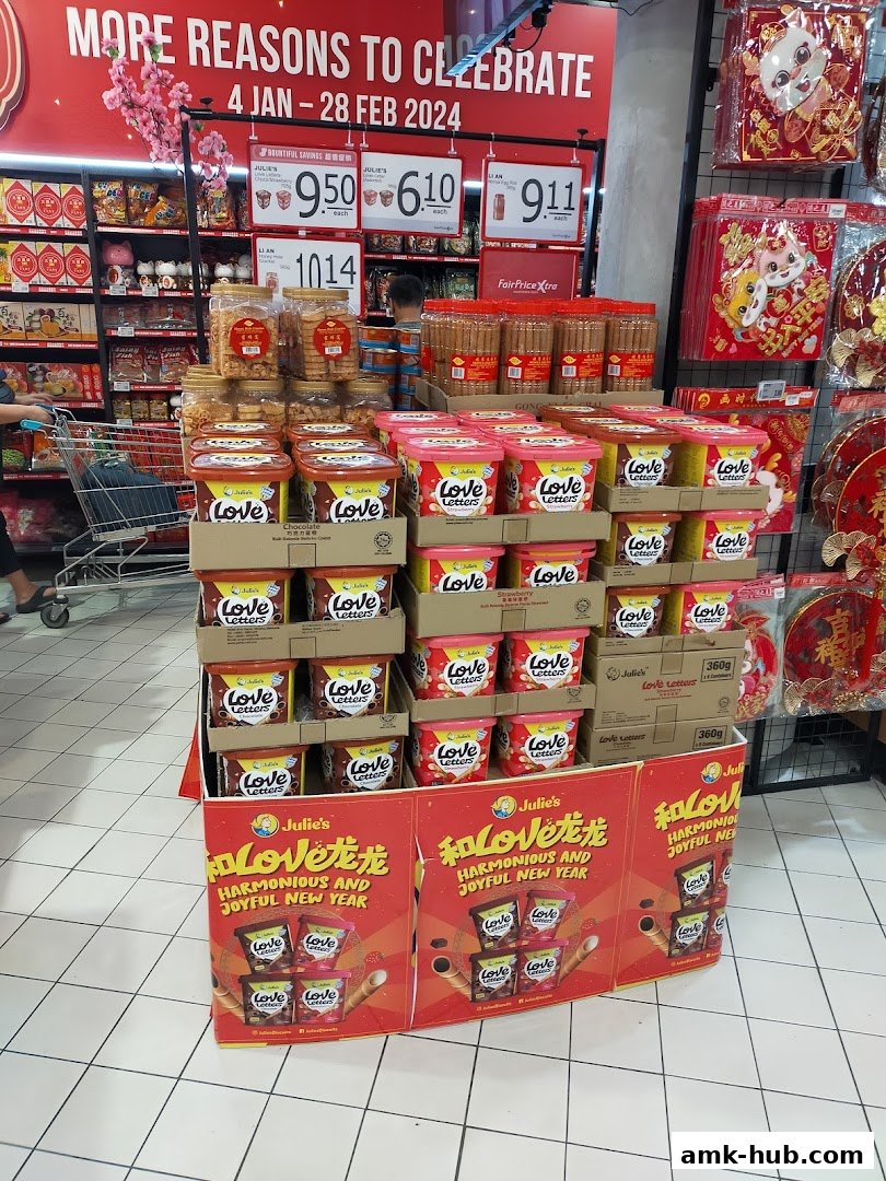 A display of Julie's Love Letters cookies and other snacks for Chinese New Year.