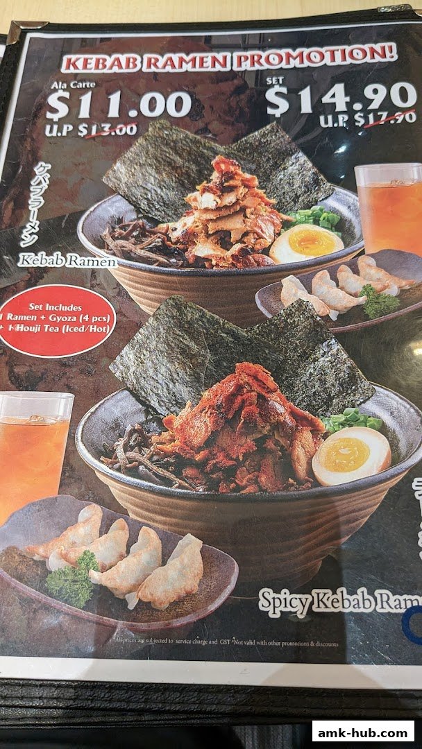 A menu promotion for Kebab Ramen, featuring ala carte and set options with prices.