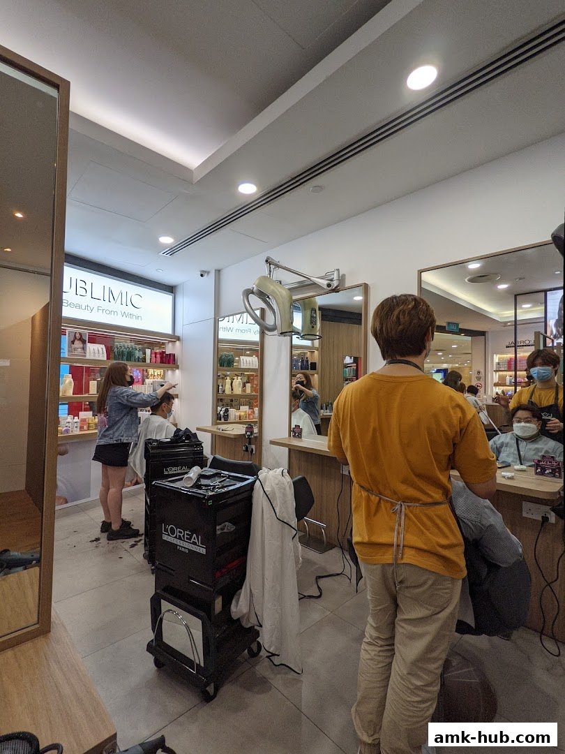Hairdressers working on clients inside a modern salon with L'Oreal products.