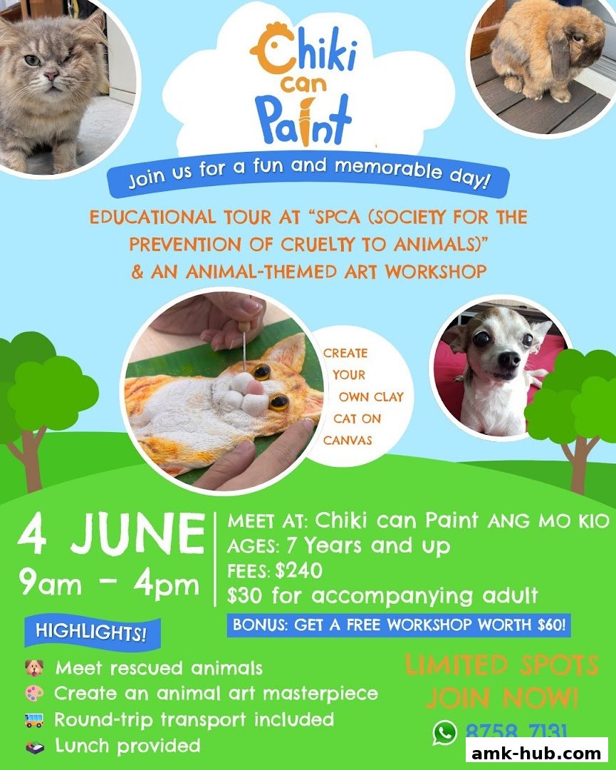 A flyer for Chiki can Paint's educational tour and art workshop at SPCA.