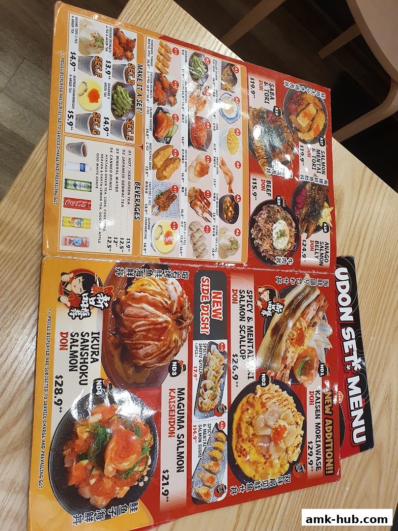 A menu from Kei Kaisendon featuring various donburi bowls, side dishes, and beverages.