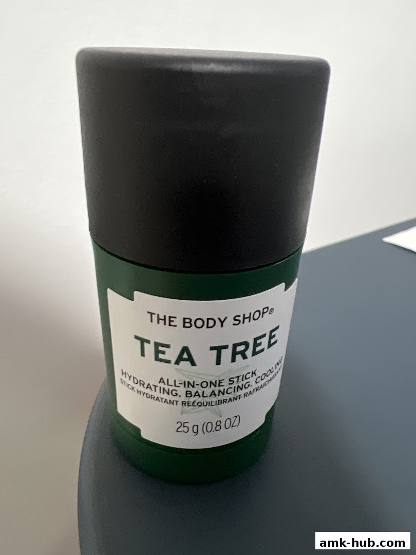 A close-up of The Body Shop's Tea Tree All-in-One Stick.