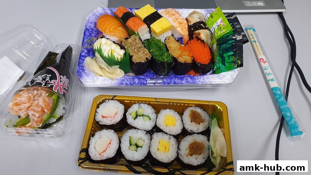 A selection of sushi and a hand roll from Kuriya Japanese Market.
