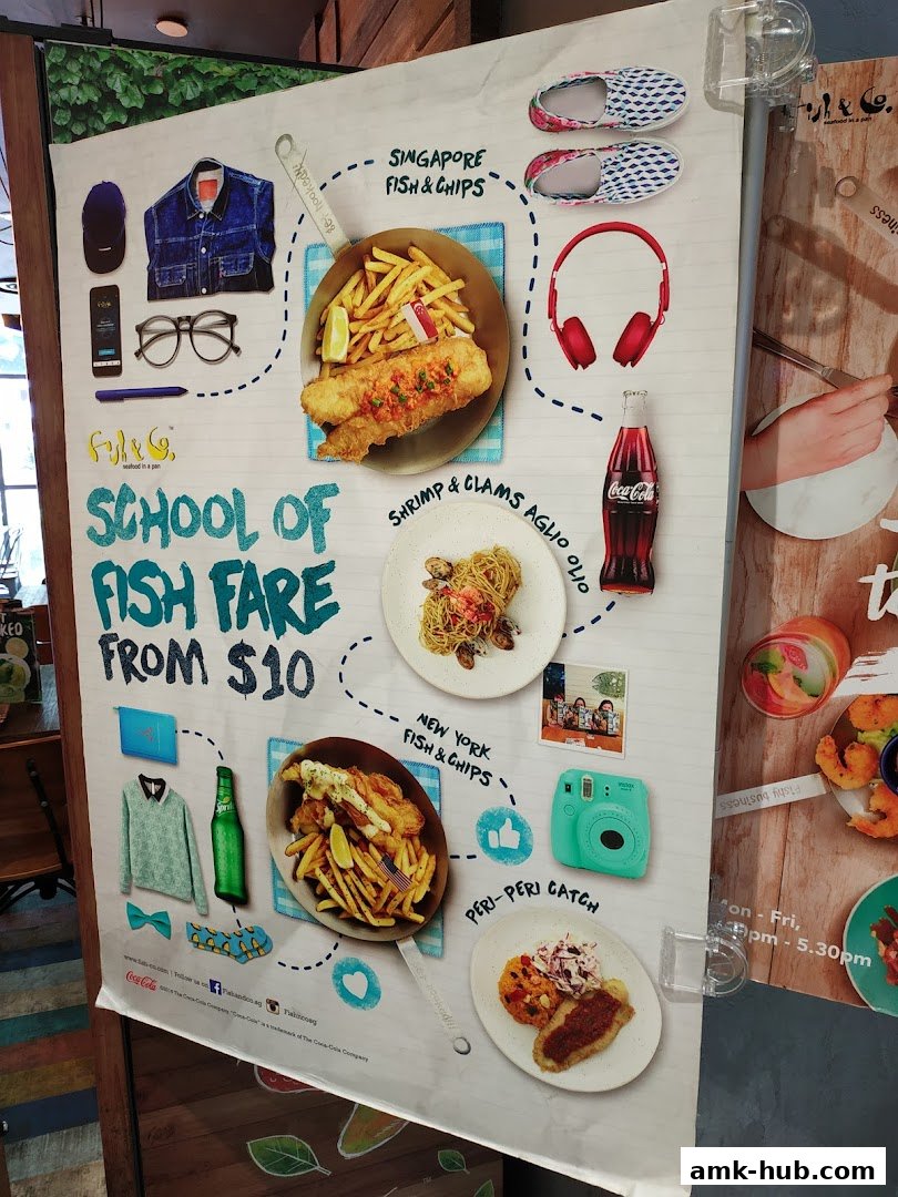A promotional poster for Fish & Co. showcasing various fish dishes and meal deals.