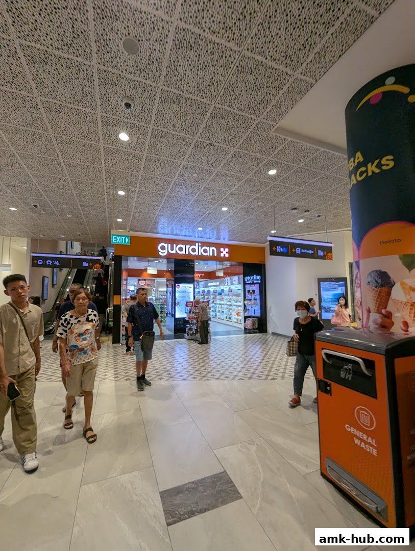 The entrance of a Guardian Health & Beauty store in a mall, with people walking by.