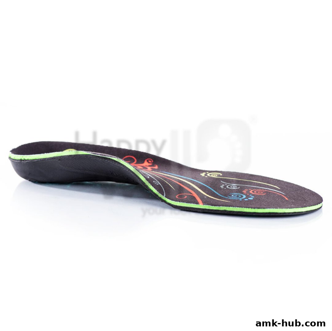 A close-up shot of a colorful, patterned insole for shoes, displayed on a white background.