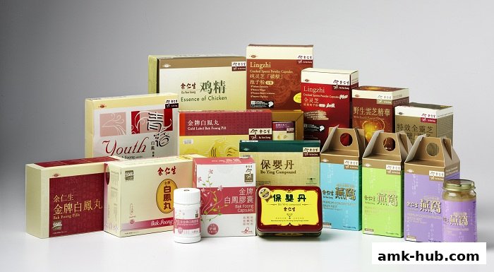 A collection of various health products and supplements from Eu Yan Sang, displayed against a plain background.